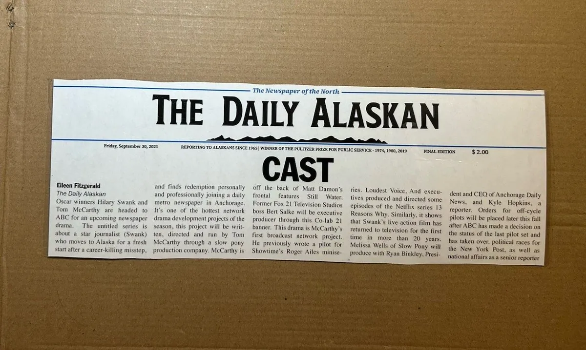 Alaska Daily series crew placard Used Movie Prop Film TV COA Rare