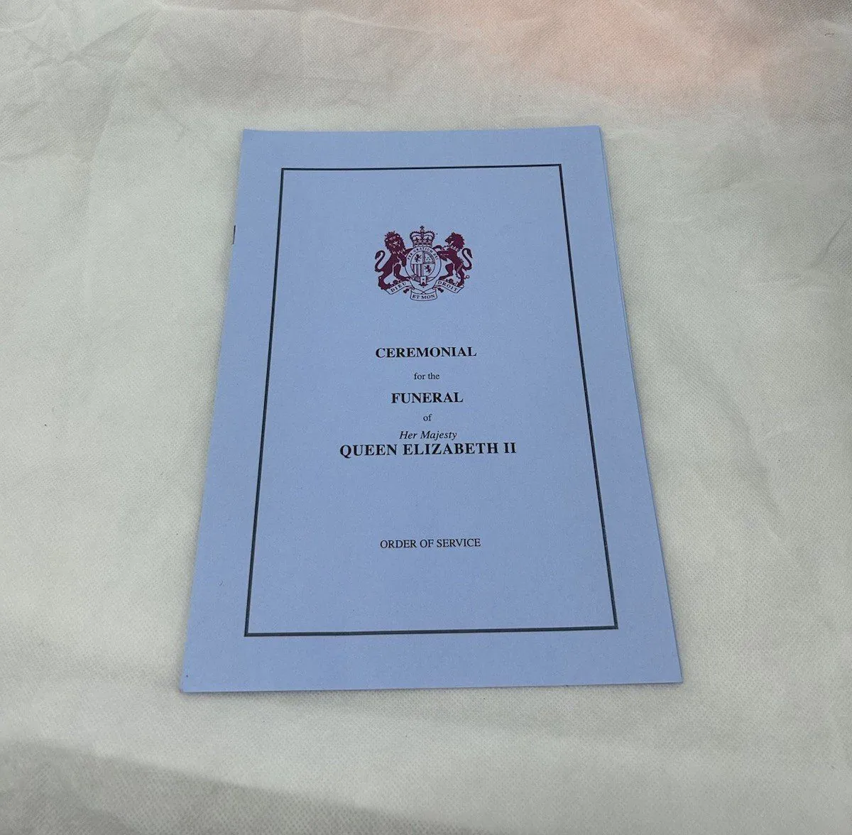 King Charles III Queen Elizabeth II Funeral order of Service Film Prop COA
