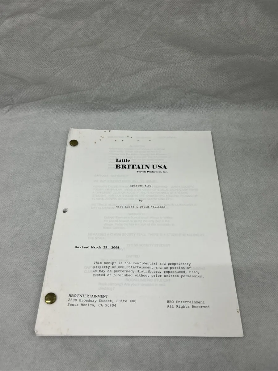 Little Britain USA Ep 102 Production Used Script HBO Series Prop COA Rare 2008