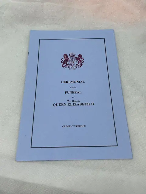 King Charles III Queen Elizabeth II Funeral order of Service Film Prop COA