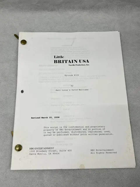 Little Britain USA Ep 104 Production Used Script HBO Series Prop COA Rare 2008